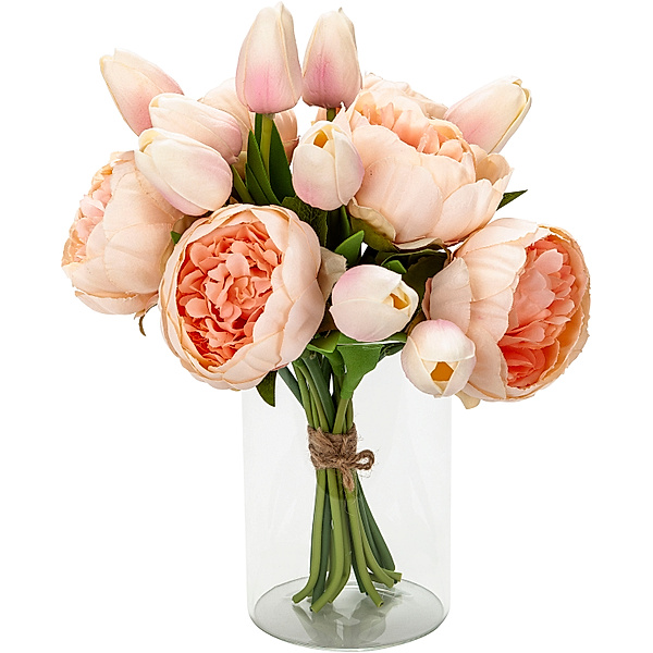 Kunstblumen Strauß Pfingstrosen & Tulpen in Vase