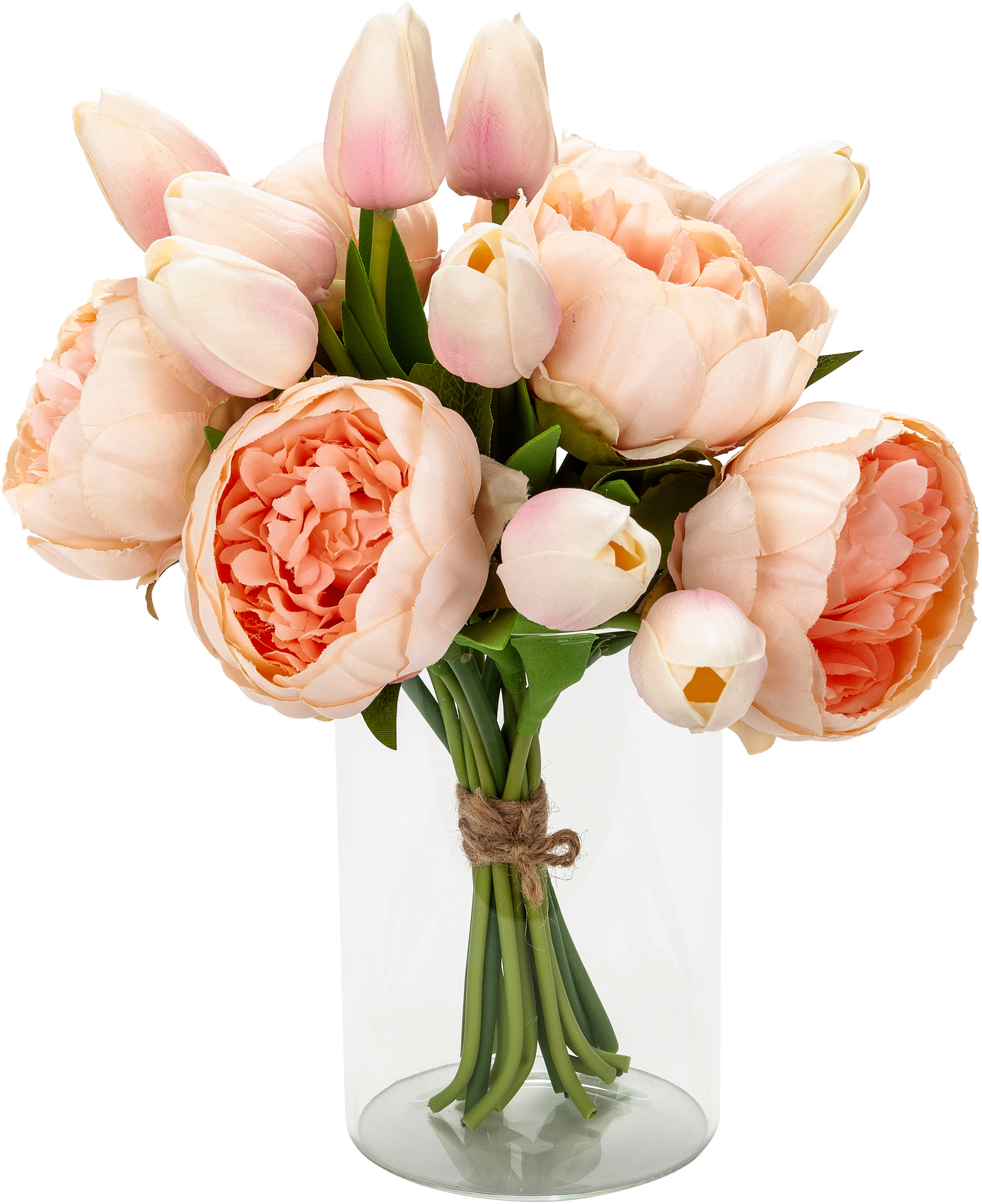 Strauß & Vase in Pfingstrosen Tulpen Kunstblumen