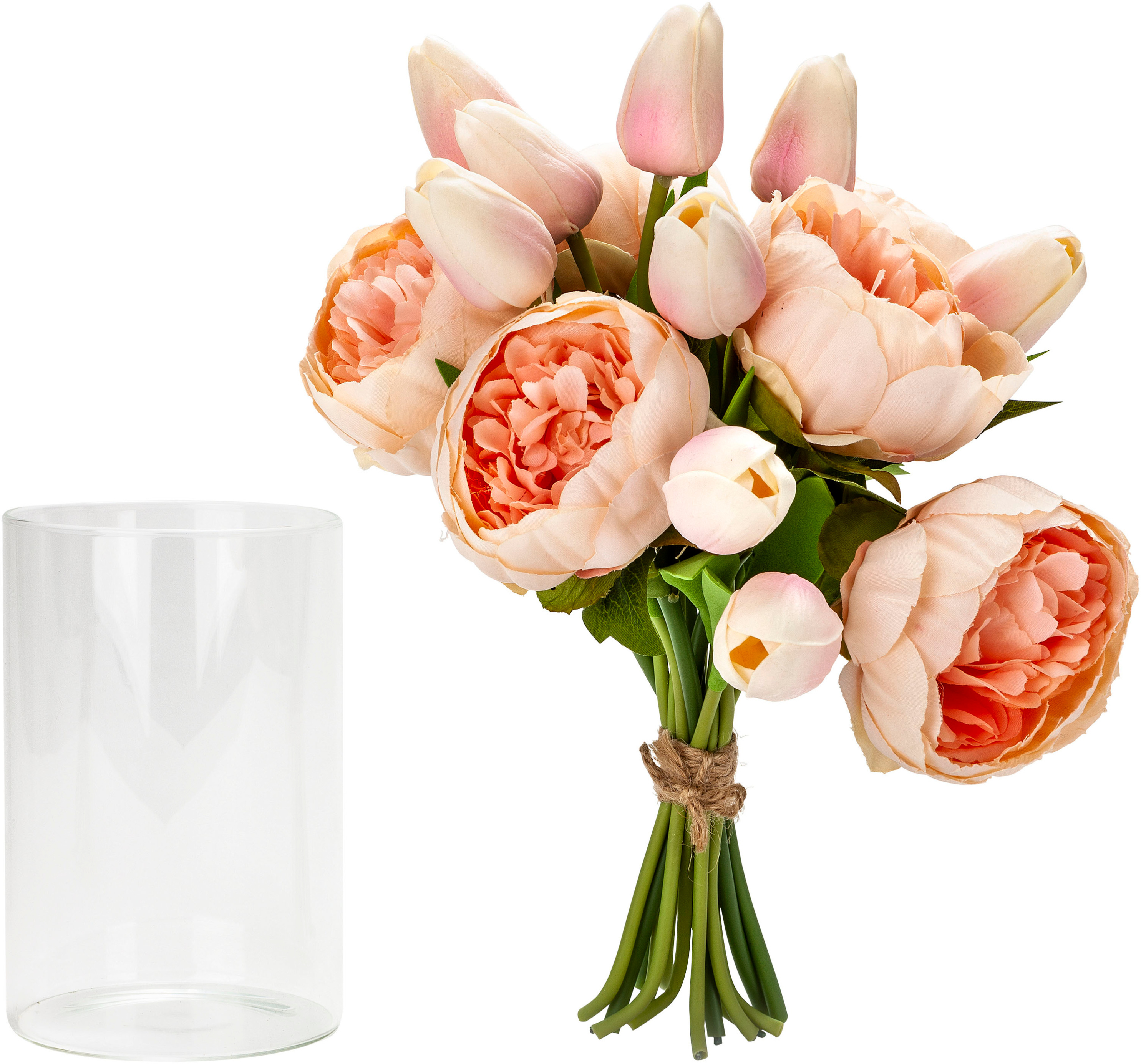 Kunstblumen Strauß Pfingstrosen & Tulpen in Vase