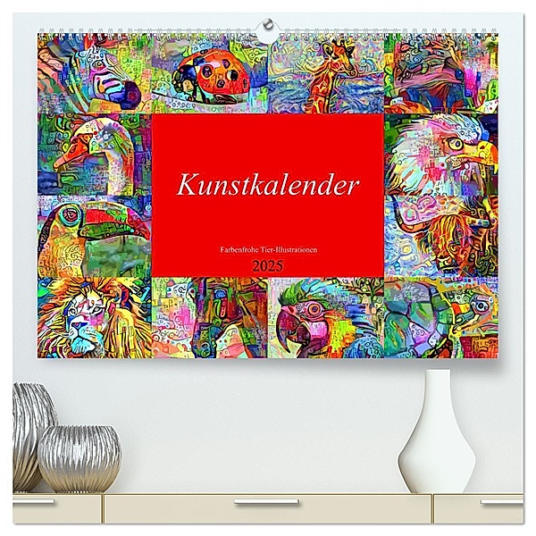 Kunstkalender. Farbenfrohe Tier-Illustrationen (hochwertiger Premium Wandkalender 2025 DIN A2 quer), Kunstdruck in Hochglanz, Calvendo, Rose Hurley