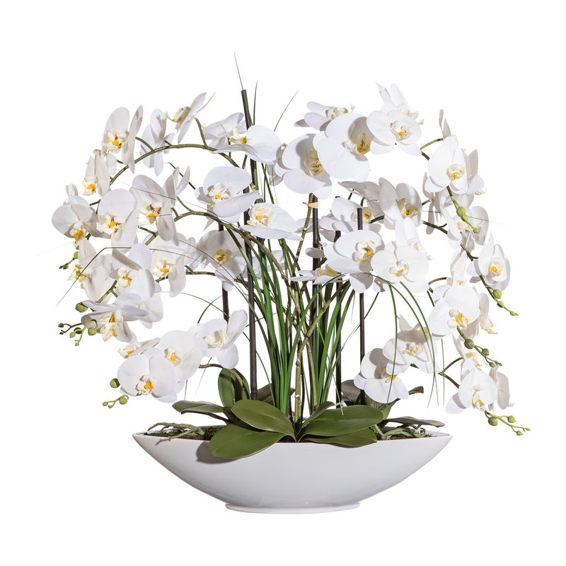 Kunstorchidee Phalaenopsis in Keramikschale, 70 cm, 8 Blütenzweige Farbe:  weiß