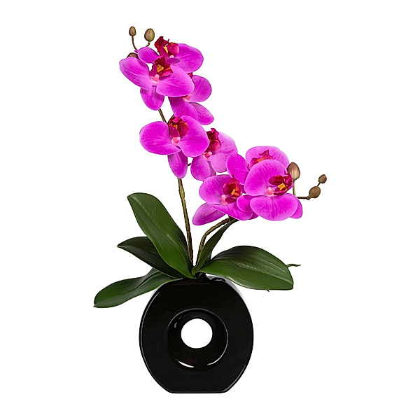 Kunstorchidee Phalaenopsis in Keramikvase, 35 cm, 2 Blütenzweige (Farbe: lila)