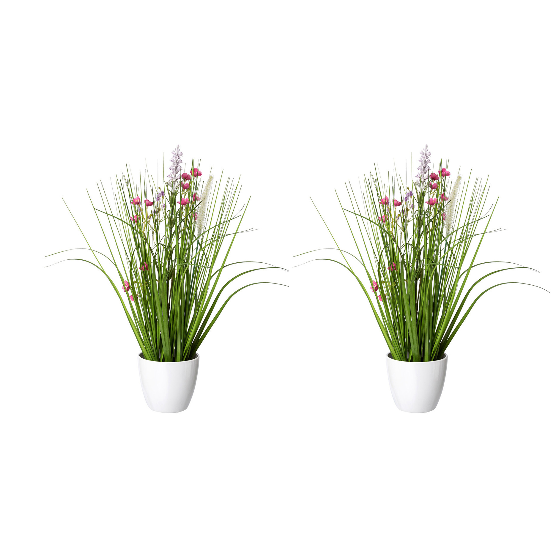 41 im Kunstpflanze Set, cm, 2er rosa Topf, Blüten-Gras-Mix