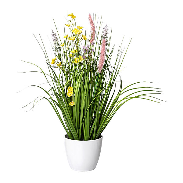 Kunstpflanze Blüten-Gras-Mix im Topf, 46 cm (Farbe: bunt)
