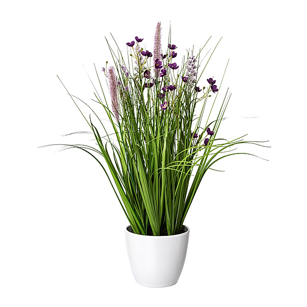 Kunstpflanze Blüten-Gras-Mix im Topf, 46 cm (Farbe: lila)