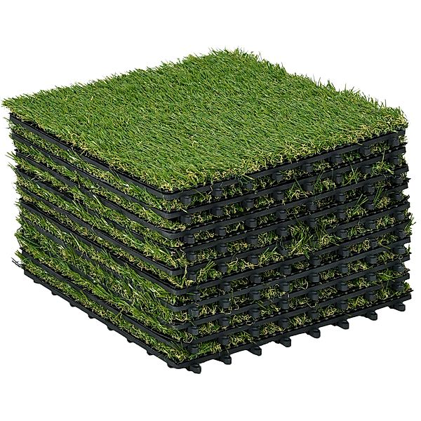Kunstrasen 10er Stecksystem Set mit Drainagefunktion und 11.000 Fasern grün (Farbe: dunkelgrün)