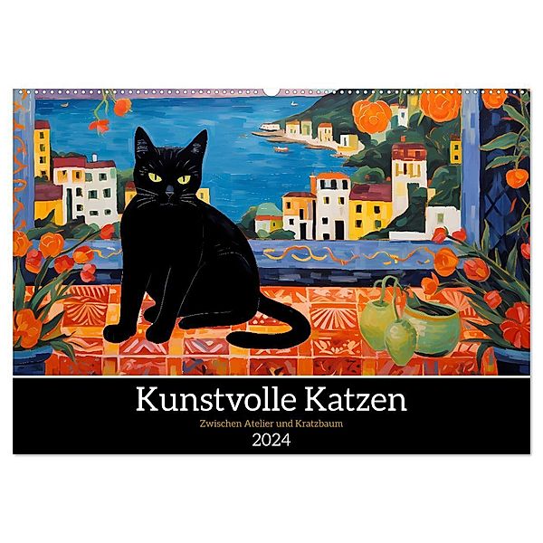 Kunstvolle Katzen (Wandkalender 2024 DIN A2 quer), CALVENDO Monatskalender, HollywayArt