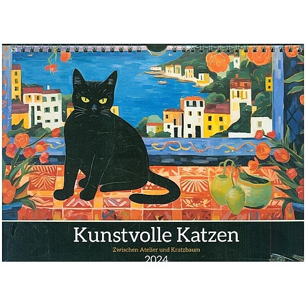 Kunstvolle Katzen (Wandkalender 2024 DIN A4 quer), CALVENDO Monatskalender, HollywayArt