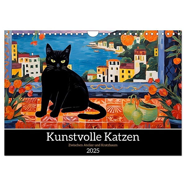 Kunstvolle Katzen (Wandkalender 2025 DIN A4 quer), CALVENDO Monatskalender, Calvendo, HollywayArt
