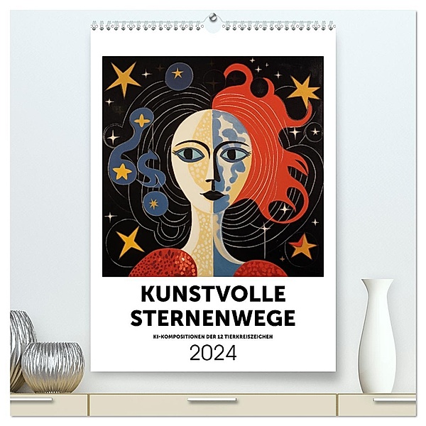 Kunstvolle Sternenwege: KI-Kompositionen der 12 Tierkreiszeichen (hochwertiger Premium Wandkalender 2024 DIN A2 hoch), Kunstdruck in Hochglanz, Calvendo, Petra Zarre