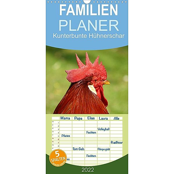 Kunterbunte Hühnerschar - Familienplaner hoch (Wandkalender 2022 , 21 cm x 45 cm, hoch), Kattobello