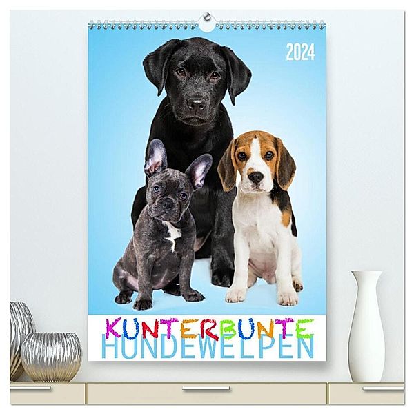 Kunterbunte Hundewelpen (hochwertiger Premium Wandkalender 2024 DIN A2 hoch), Kunstdruck in Hochglanz, Judith Dzierzawa - DoraZett