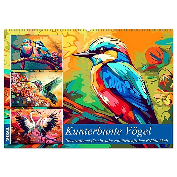 Kunterbunte Vögel (Wandkalender 2024 DIN A2 quer), CALVENDO Monatskalender, Kerstin Waurick