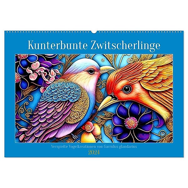 Kunterbunte Zwitscherlinge (Wandkalender 2024 DIN A2 quer), CALVENDO Monatskalender, Garrulus glandarius