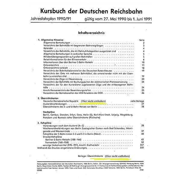 Kursbuch der Deutschen Reichsbahn 1990/1991