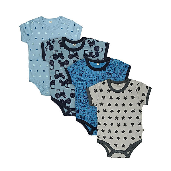 pippi Kurzarm-Bodies MUSTER MIX 4-er Pack in blau/dunkelblau