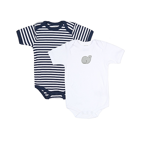Playshoes Kurzarm-Body BABY WAL 2er-Pack in weiß/navy
