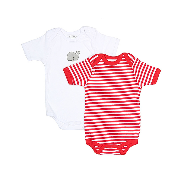 Playshoes Kurzarm-Body BABY WAL 2er-Pack in weiß/rot