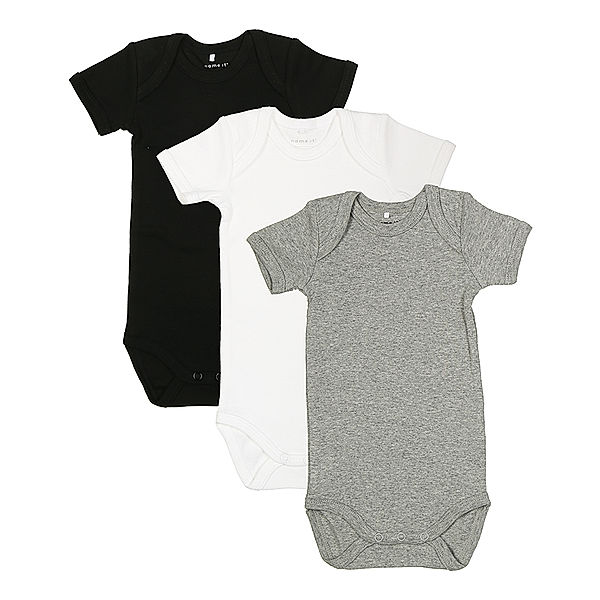 name it Kurzarm-Body BASIC 3er-Pack in weiß/grau melange/schwarz