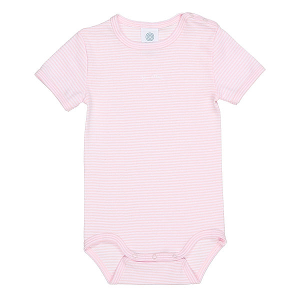 Sanetta Kurzarm-Body BASIC BABY geringelt in rosa/weiß