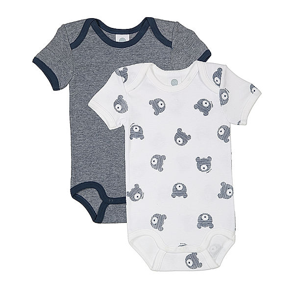 Sanetta Kurzarm-Body BEAR 2er-Pack in weiß/navy