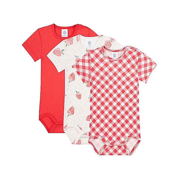 Sanetta Kurzarm-Body CUTIE PIE 3er-Pack in rot/weiß