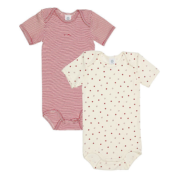 Sanetta Kurzarm-Body HEARTS & STRIPES 2er-Pack in offwhite/rot