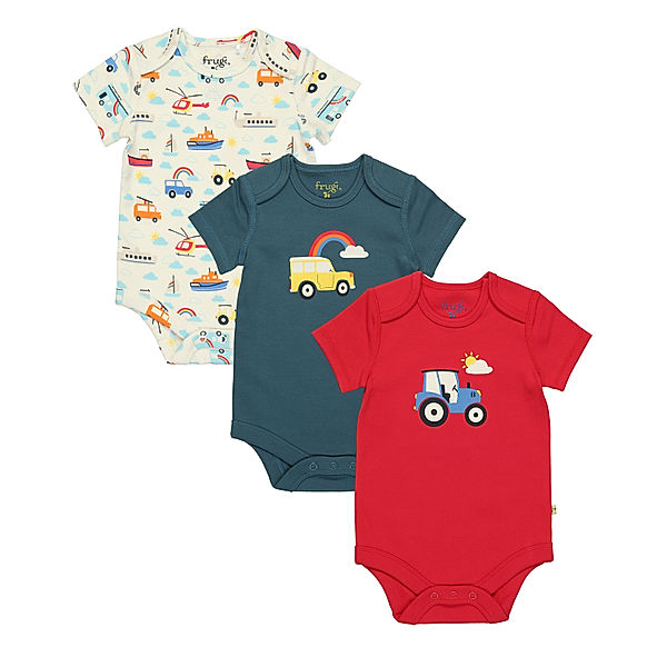 frugi Kurzarm-Body LAND SEA SKY 3er Pack in bunt