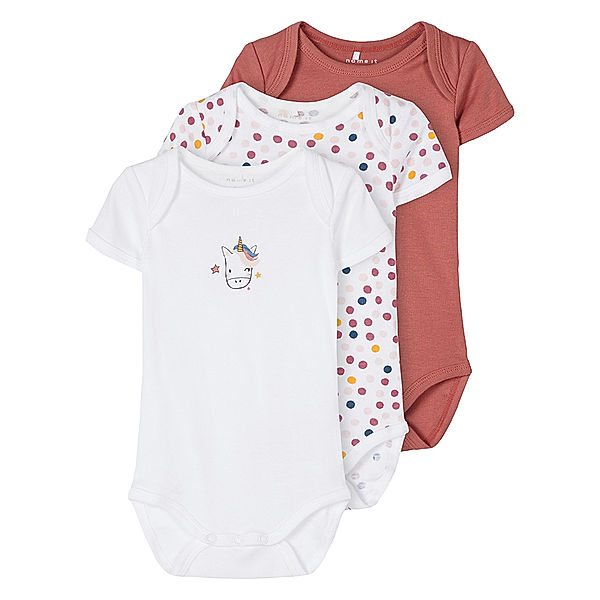 name it Kurzarm-Body NBFBODY – DOTTI 3er-Pack in rosenholz/weiss