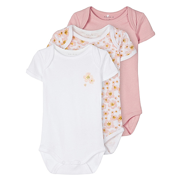 name it Kurzarm-Body NBFBODY – FLOWER 3er-Pack in rosa/weiss