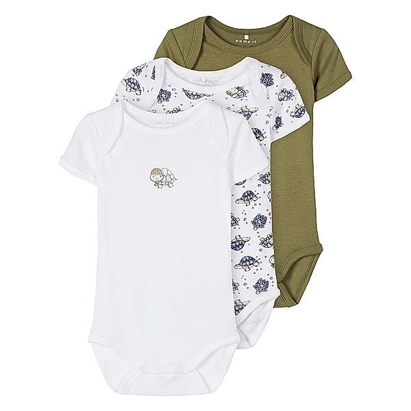 name it Kurzarm-Body NBFBODY – TURTLE 3er-Pack in green/weiß