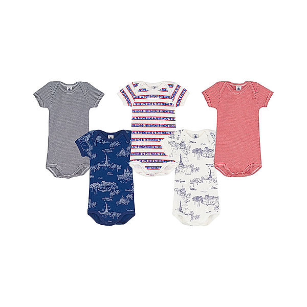 Petit Bateau Kurzarm-Body PARIS BOY 5er Pack in navy/rot/weiß