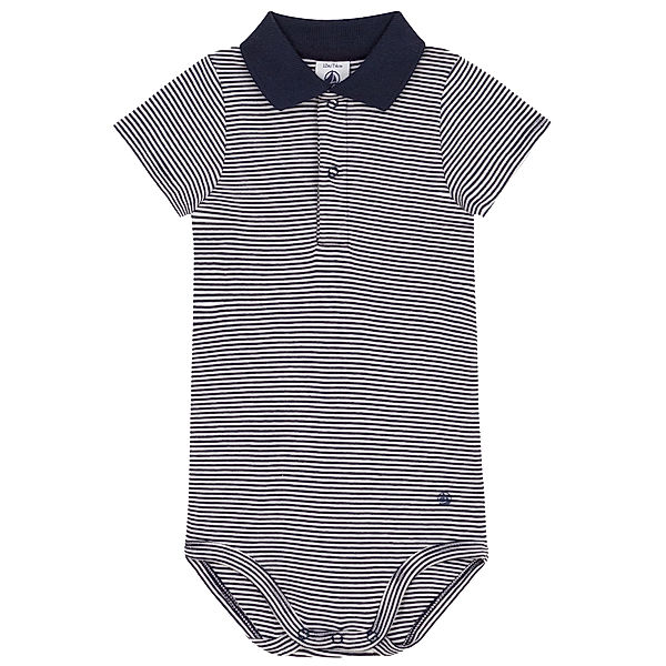 Petit Bateau Kurzarm-Body POLO STRIPES in smoking/marshmallow