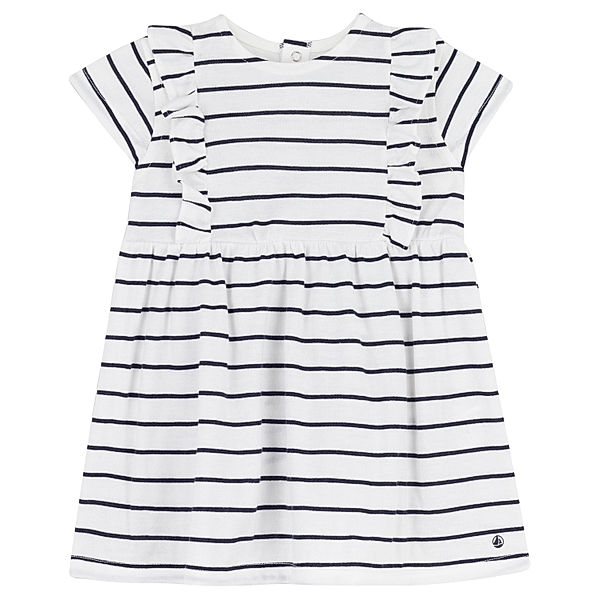 Petit Bateau Kurzarm-Kleid BASA gestreift in marshmallow/smoking