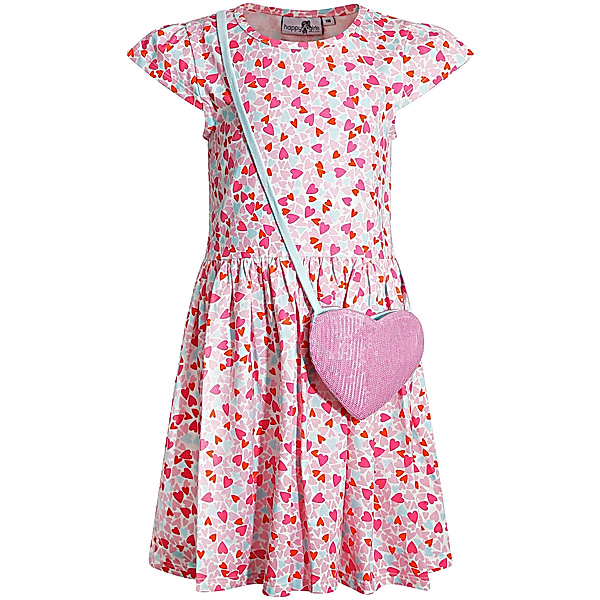 happy girls Kurzarm-Kleid HEARTS AOP mit Tasche in candy pink