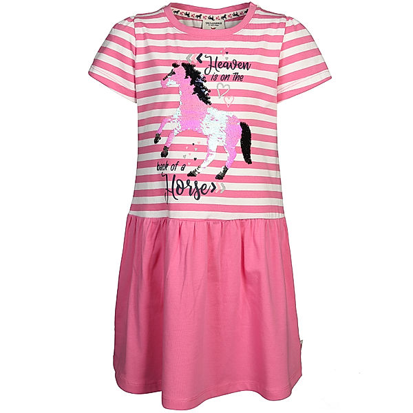 Salt & Pepper Kurzarm-Kleid HORSE gestreift mit Wendepailletten in bubble gum