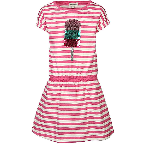 tausendkind collection Kurzarm-Kleid ICECREAM mit Wendepailletten gestreift in pink/weiss