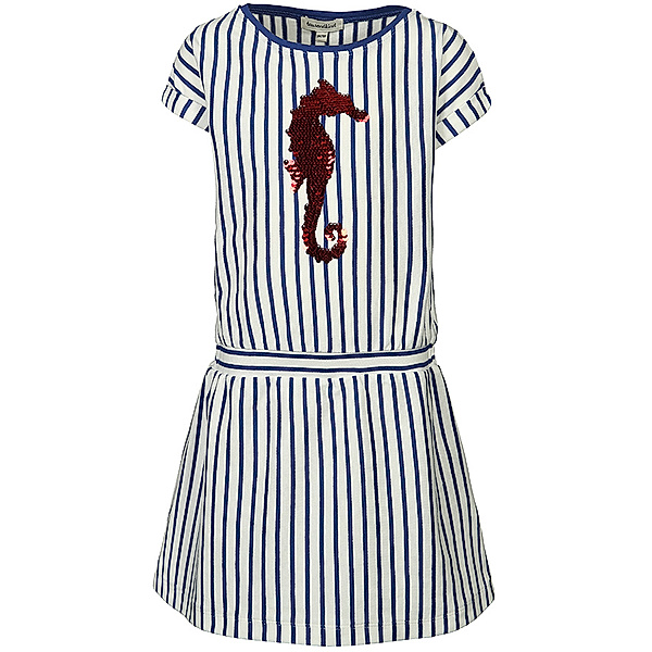 tausendkind collection Kurzarm-Kleid IN THE DEEP gestreift mit Wendepailletten in royalblau/weiß