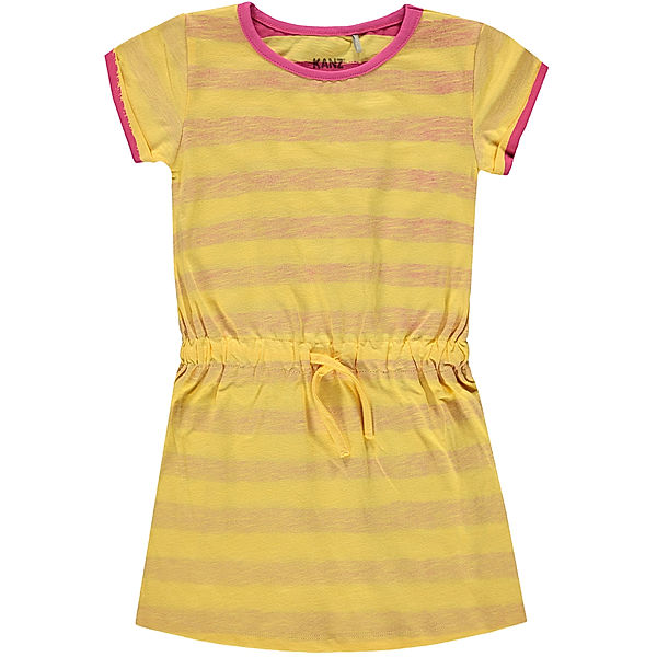 Kanz Kurzarm-Kleid LOVE & HAPPINESS gestreift in gelb/pink