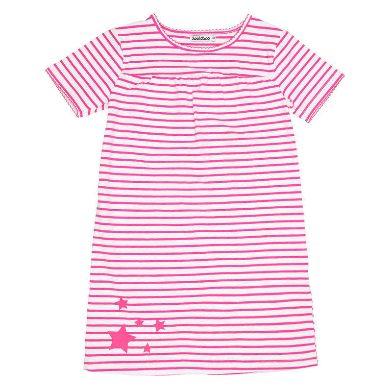Kurzarm-Nachthemd STARLIGHT geringelt in weiß/pink