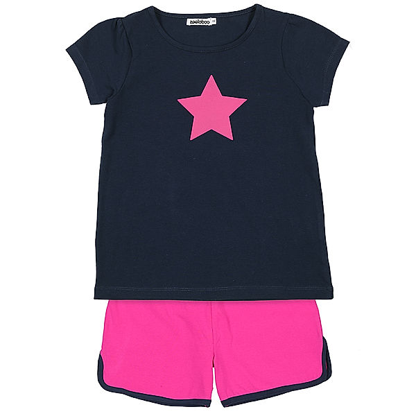 zoolaboo Kurzarm-Schlafanzug STERN GIRLS 2-teilig in dunkelblau/pink