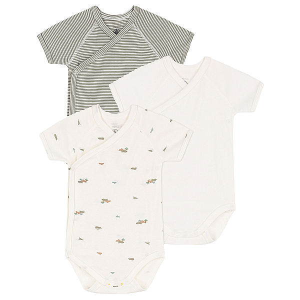 Petit Bateau Kurzarm-Wickelbody HIPPOPO 3er-Pack in marshmallow