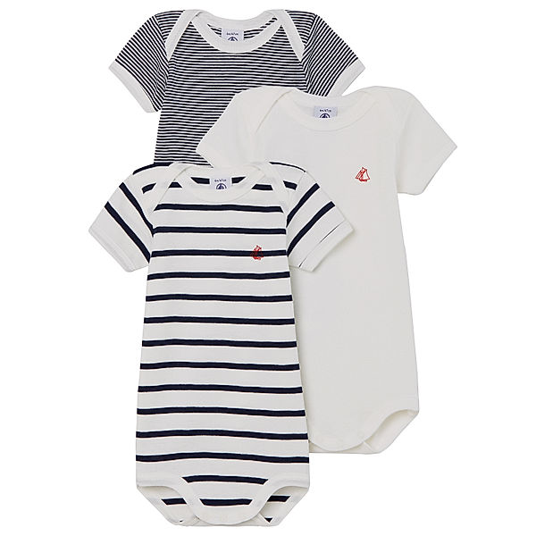 Petit Bateau Kurzarmbody USMC 3er-Pack in marshmallow/smoking