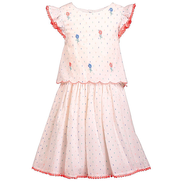 happy girls Kurzarmkleid DOTS & FLOWERS mit Rüschen in neon coral