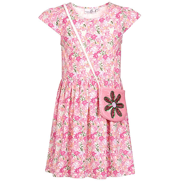 happy girls Kurzarmkleid PINK FLOWERS mit Tasche in candy pink