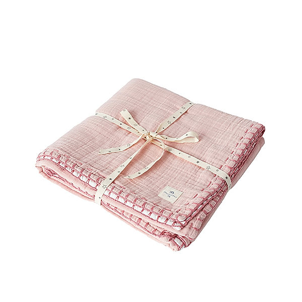 OrganicEra Kuscheldecke EMBROIDERED (100x100) in powder pink/ecru