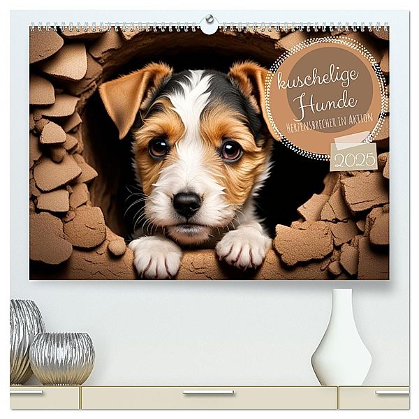 Kuschelige Hunde - kleine Herzensbrecher in Aktion (hochwertiger Premium Wandkalender 2025 DIN A2 quer), Kunstdruck in Hochglanz, Calvendo, Babette Whitter