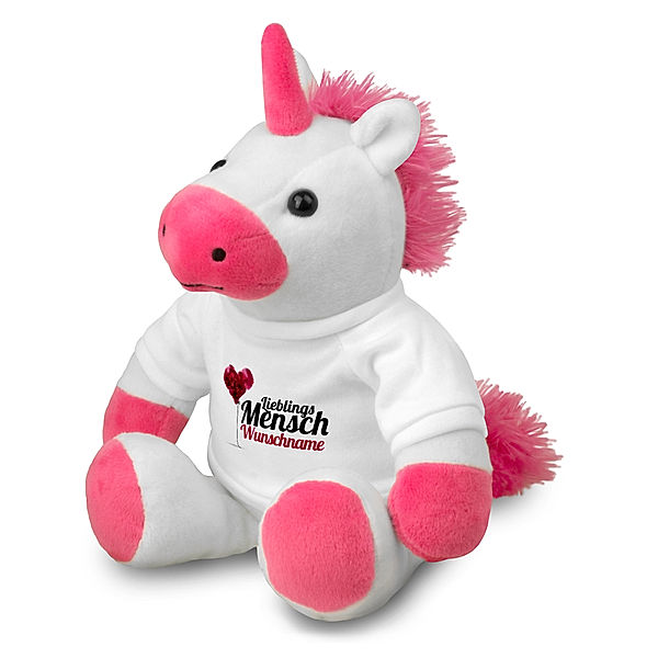 Kuscheltier Einhorn mit Namen (Motiv: Lieblingsmensch)