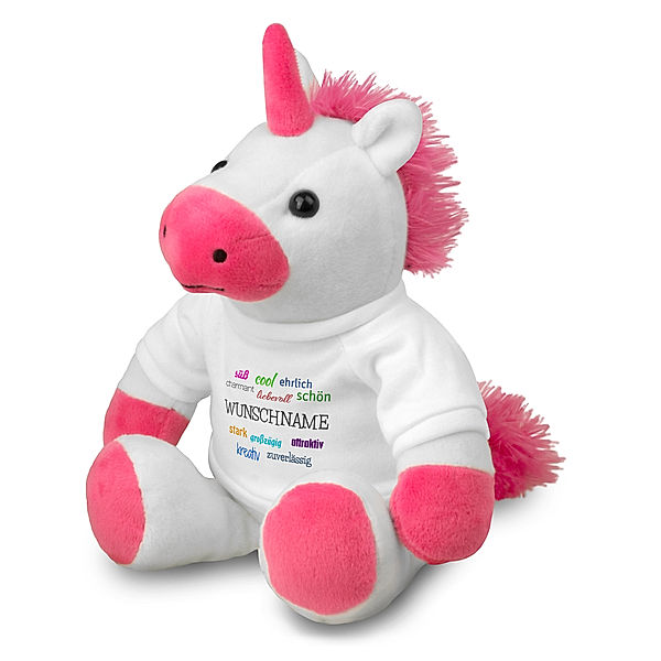 Kuscheltier Einhorn mit Namen (Motiv: Pos. Eigenschaften)