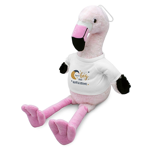 Kuscheltier Flamingo mit Namen (Motiv: Dream Big)